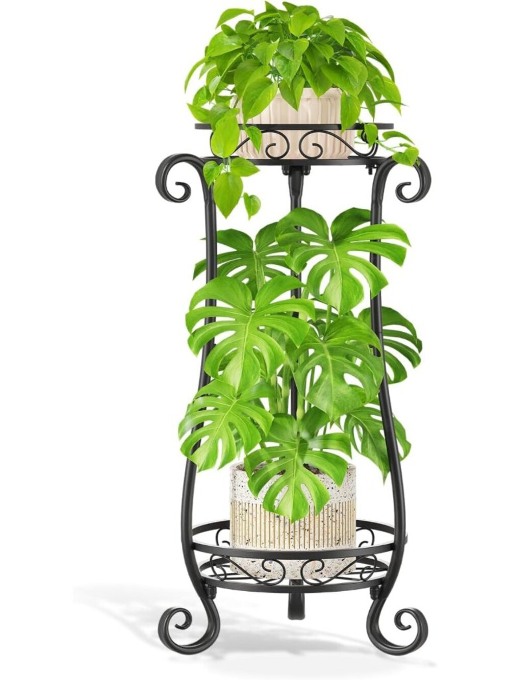 2-Tier Black Metal Plant Stand - Heavy Duty Indoor/Outdoor Organizer for Large